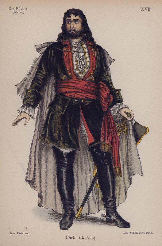 Carl, fra Die Rauber (Røverne) af Friedrich Schiller (farve litho) af German School