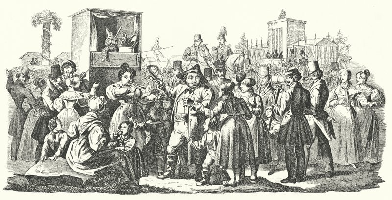 Karneval i Stuttgart-distriktet i Cannstatt, efterår 1835 (gravering) af German School