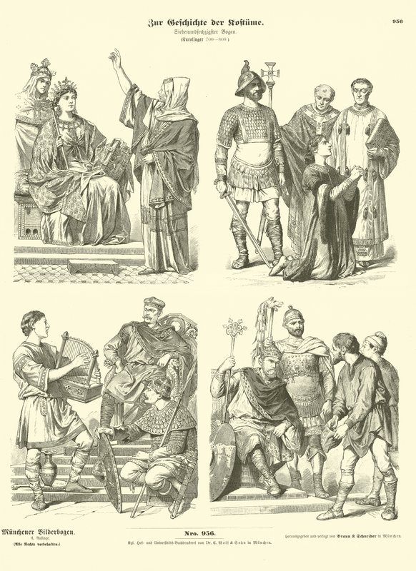 Carolingian Frankish costumes, 8th Century  af German School