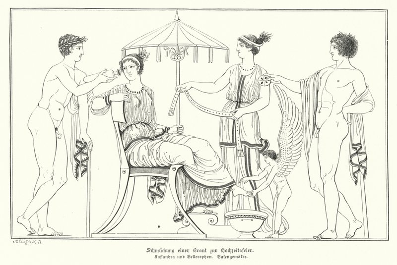 Cassandra gør klar til sit bryllup med Bellerophon (gravering) af German School
