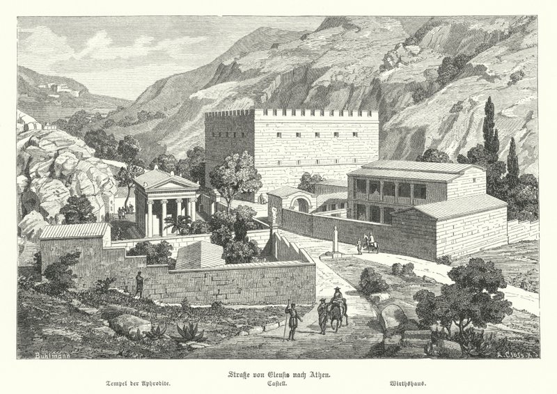 Slot på vejen fra Eleusis til Athen, det antikke Grækenland (gravering) af German School