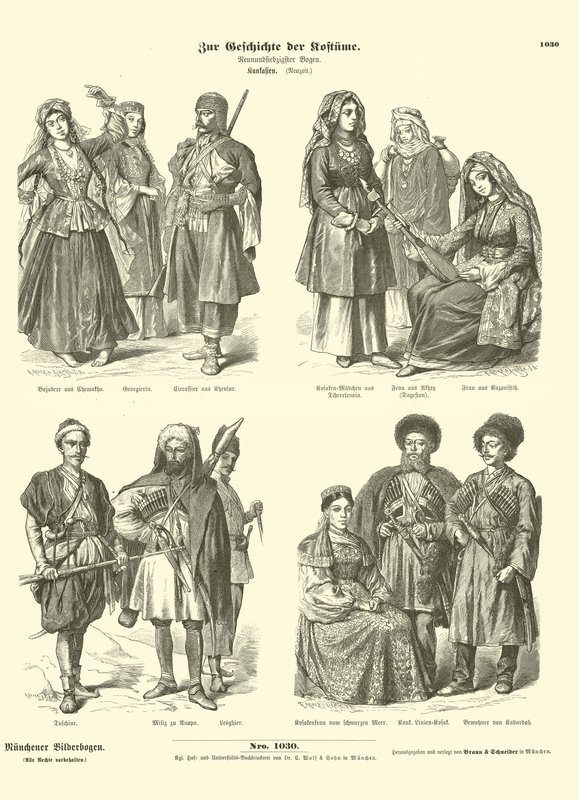 Caucasian costumes, 19th Century  af German School