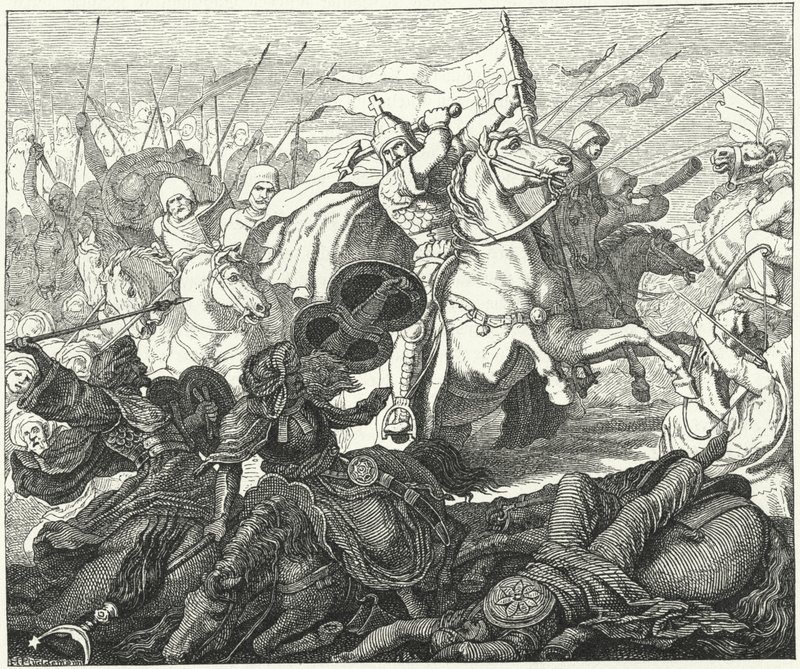 Charles Martel i slaget ved Poitiers, 732 (gravering) af German School