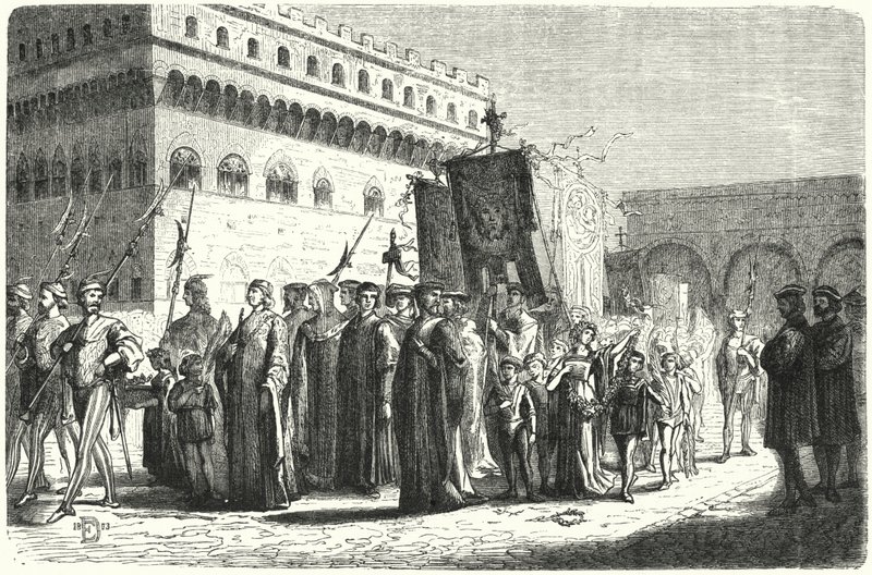 Børneoptog i Firenze under Girolamo Savonarolas styre (gravering) af German School
