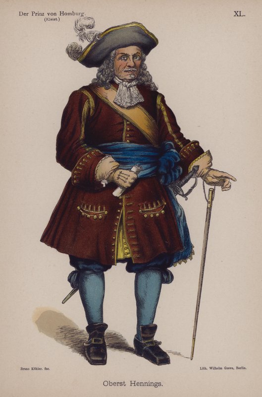 Oberst Hennings, fra Der Prinz von Homburg (Prinsen af ​​Homburg) af Heinrich von Kleist (farve litho) af German School