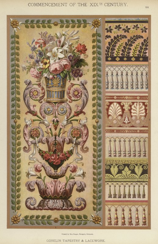 Begyndelsen af det 19. århundrede, Gobelin-tapet og kniplinger (farve litho) af German School
