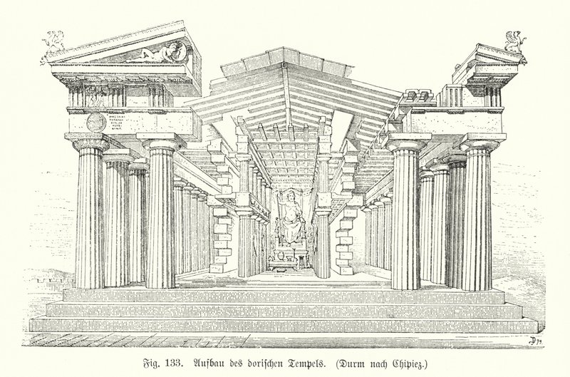 Opførelse af et oldgræsk dorisk tempel (gravering) af German School