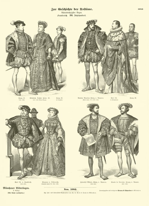 Costume of French royalty and nobility, 16th Century  af German School