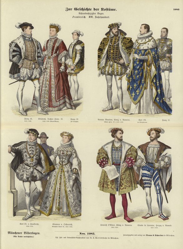 Costume of French royalty and nobility, 16th Century  af German School
