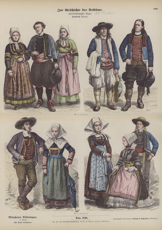 Bretagnes kostumer, slutningen af det 19. århundrede (farvet gravering) af German School