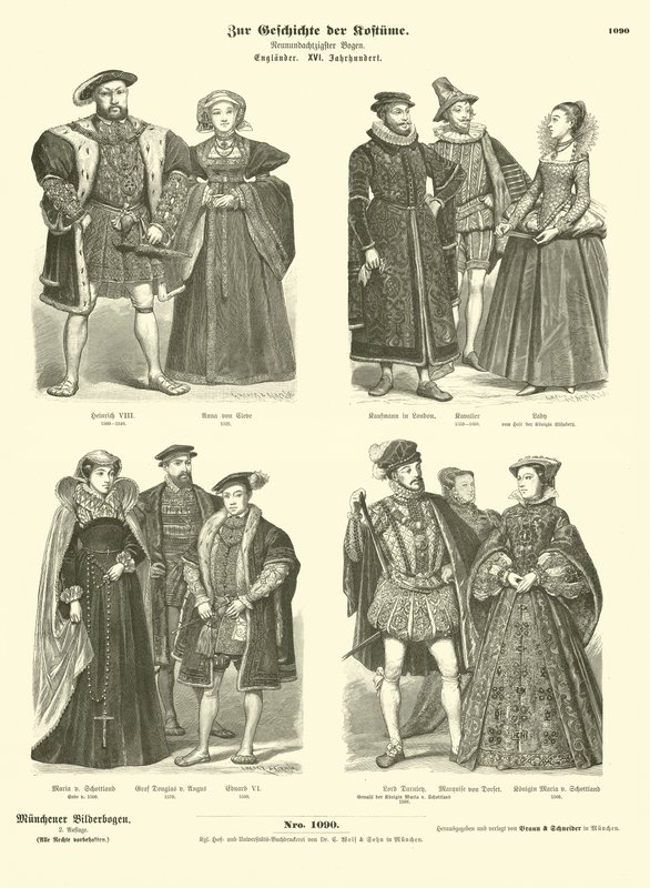 Costumes of English and Scottish royalty and nobility, 16th Century  af German School