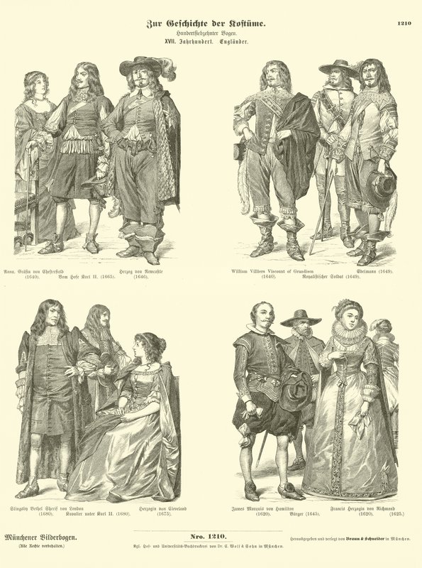 Costumes of English nobility, 17th Century  af German School