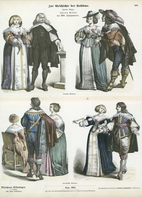 Costumes of German and French nobility, mid 17th Century  af German School