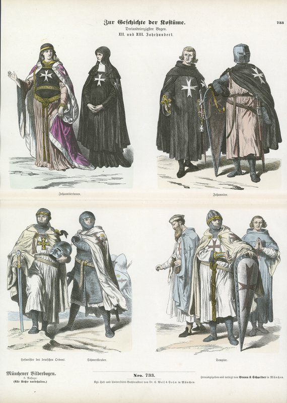 Costumes of members of the Crusading orders, 12th and 13th Century  af German School