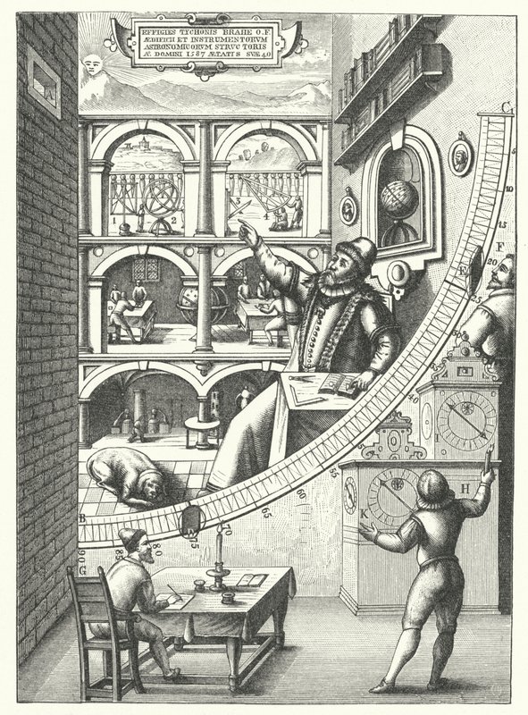 Den danske astronom Tycho Brahes vægmaleri kvadrant i hans observatorium i Uraniborg, Hven, Danmark af German School