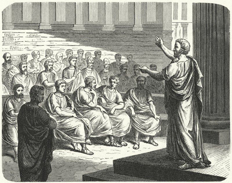 Demosthenes taler imod Filip II af Makedonien af German School
