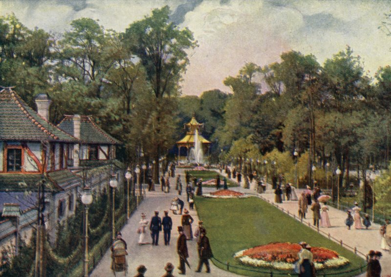 Dreisternpromenade, Berlin Zoologiske Have, Tyskland (farve litho) af German School