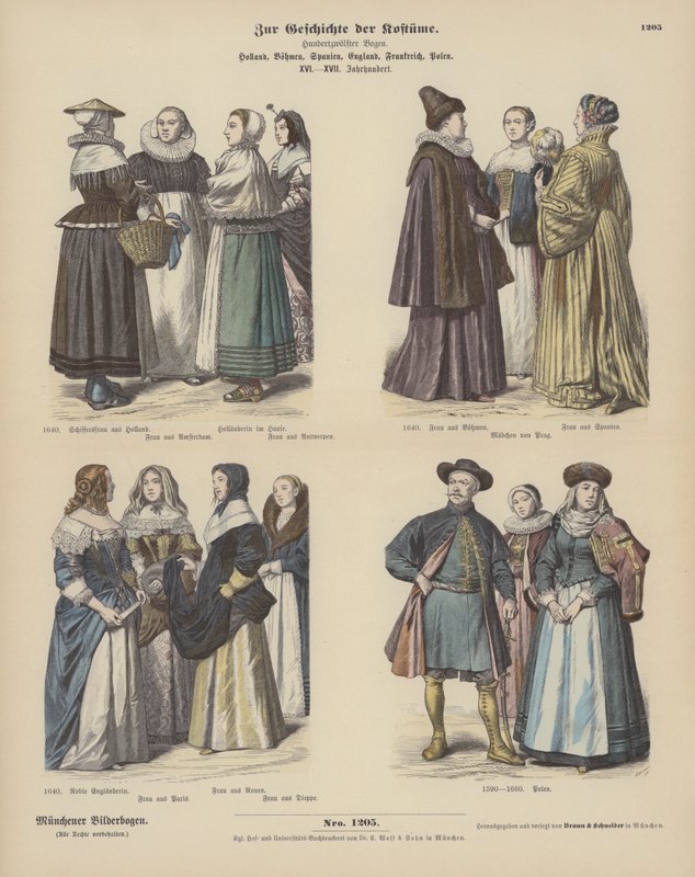 Hollandske, bøhmiske, spanske, engelske, franske og polske kostumer af German School