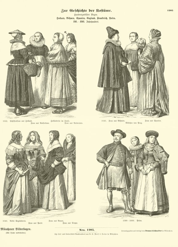 Dutch, Bohemian, Spanish, English, French and Polish, costumes, 16th - 17th Century  af German School