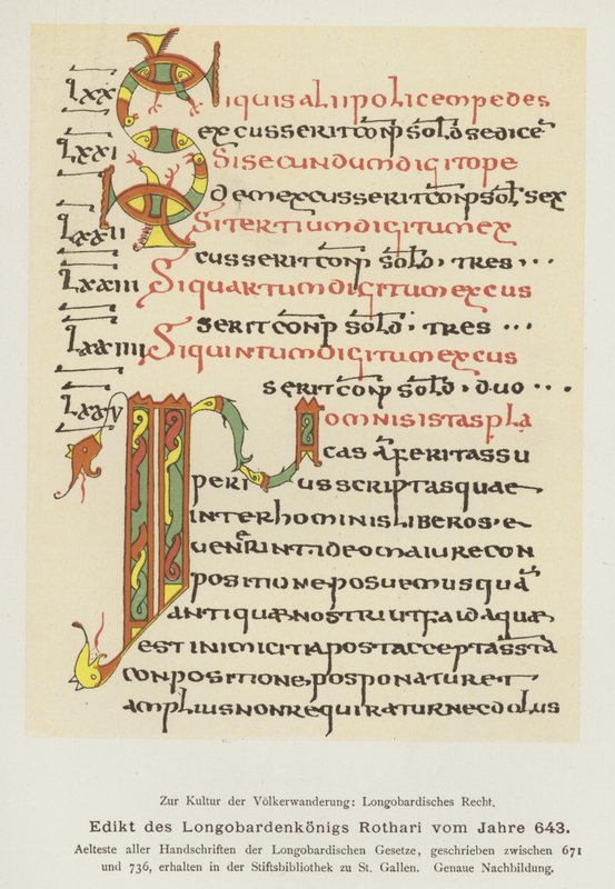 Edikt af Rothari, konge af langobarderne, 643 (farve litho) af German School