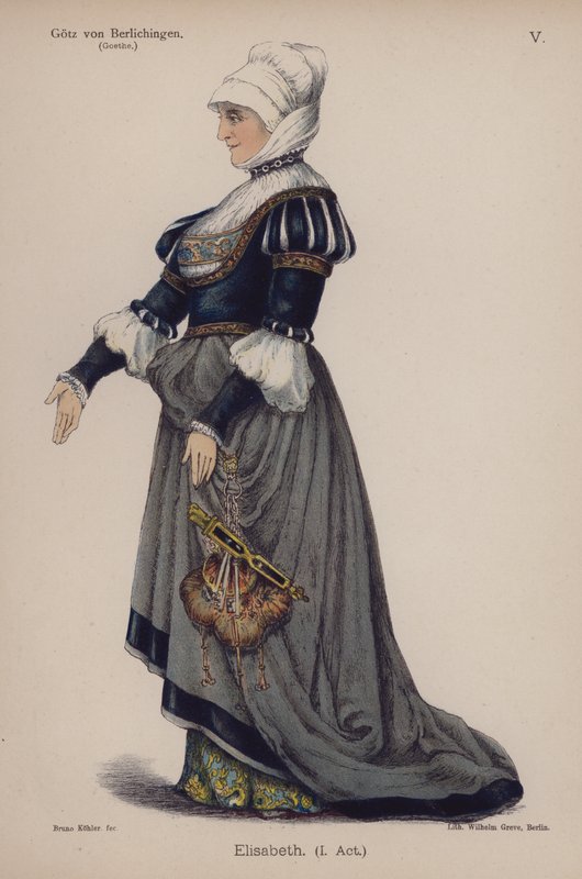 Elisabeth, fra Gotz von Berlichingen af Goethe (farve litho) af German School