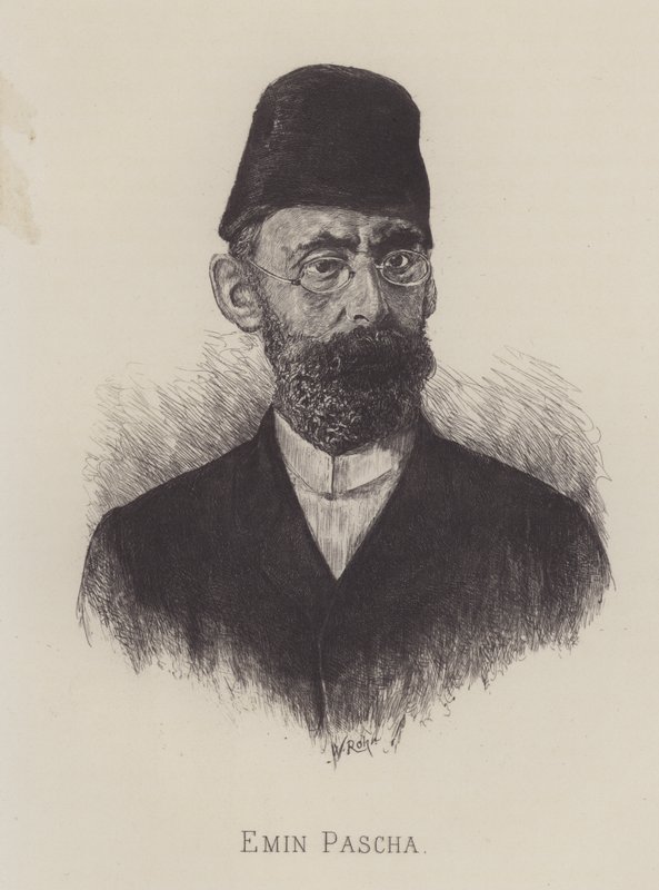 Emin Pasha, tysk læge, opdagelsesrejsende og guvernør i den egyptiske provins Ækvatoria (litho) af German School