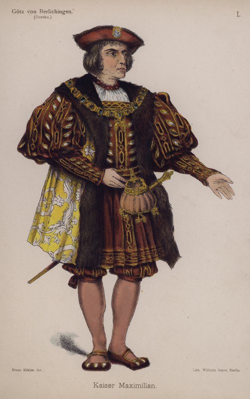 Kejser Maximilian, fra Gotz von Berlichingen af Goethe (farve litho) af German School