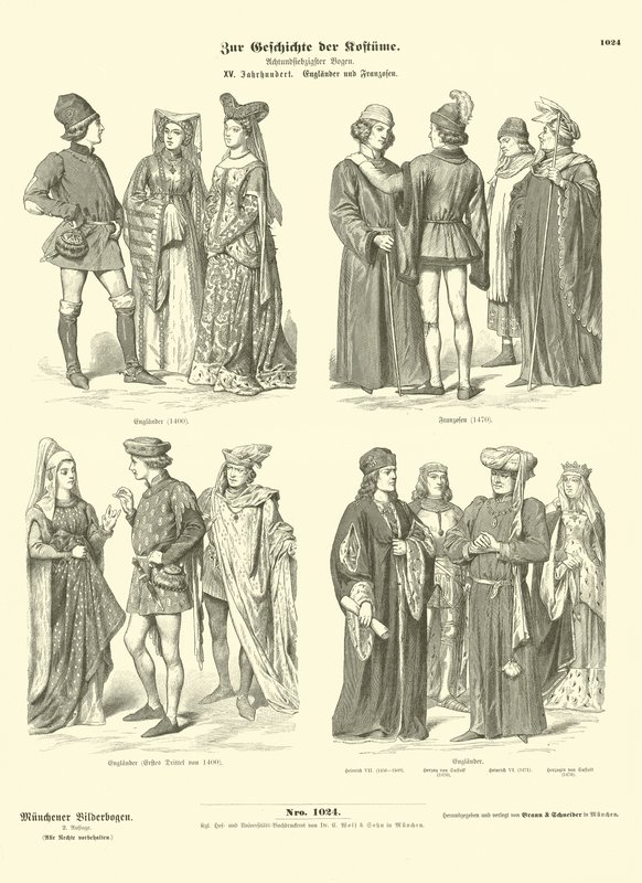 English and French costumes, 15th Century  af German School