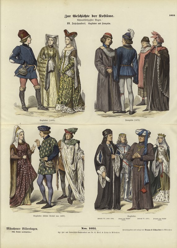 English and French costumes, 15th Century  af German School