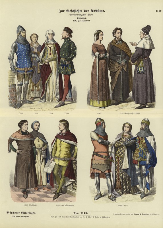 English costumes, 14th Century  af German School