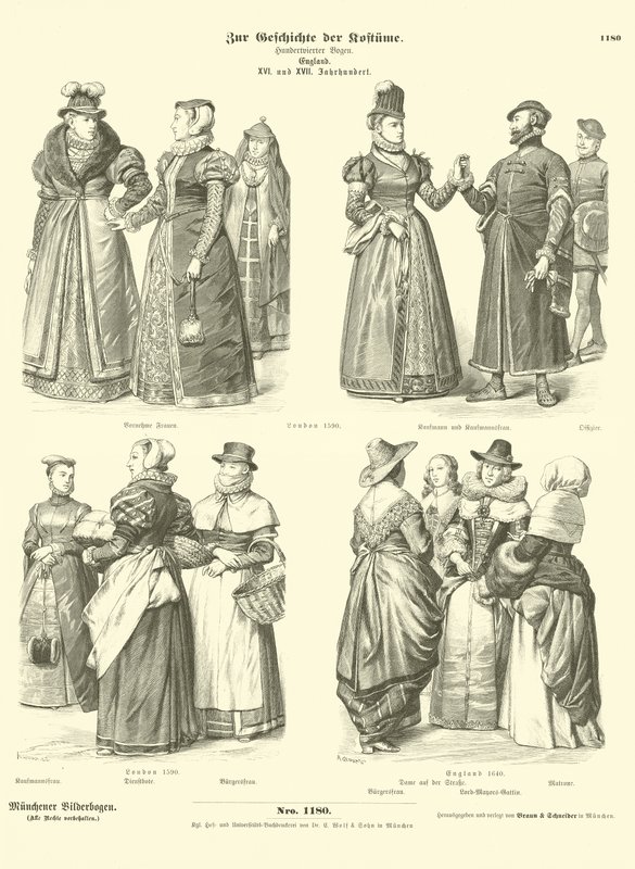 English costumes, 16th and 17th Century  af German School