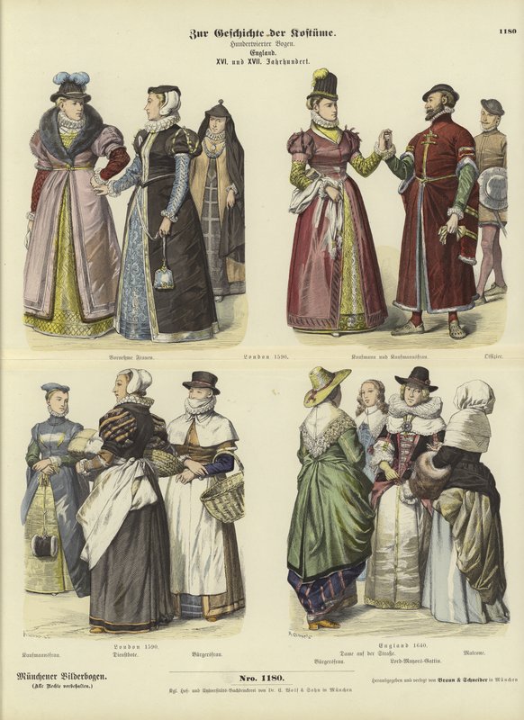 English costumes, 16th and 17th Century  af German School