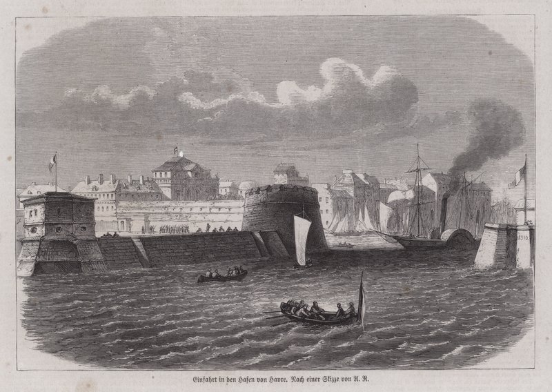 Indgang til havnen i Le Havre, Frankrig (gravering) af German School