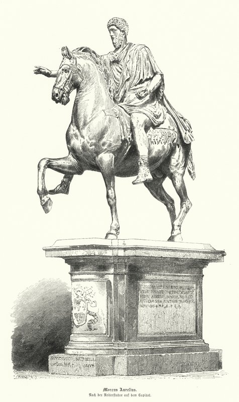 Rytterstatue af Marcus Aurelius, romersk kejser (gravering) af German School
