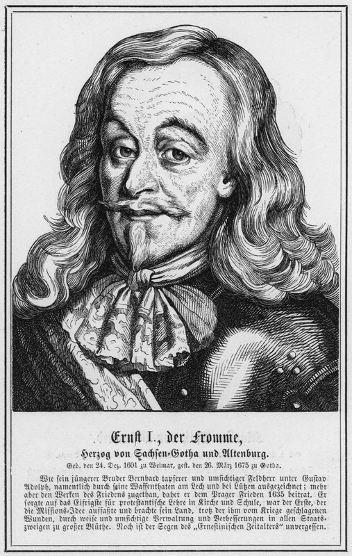 Ernst I, den fromme, hertug af Sachsen-Gotha og Altenburg (stik) af German School