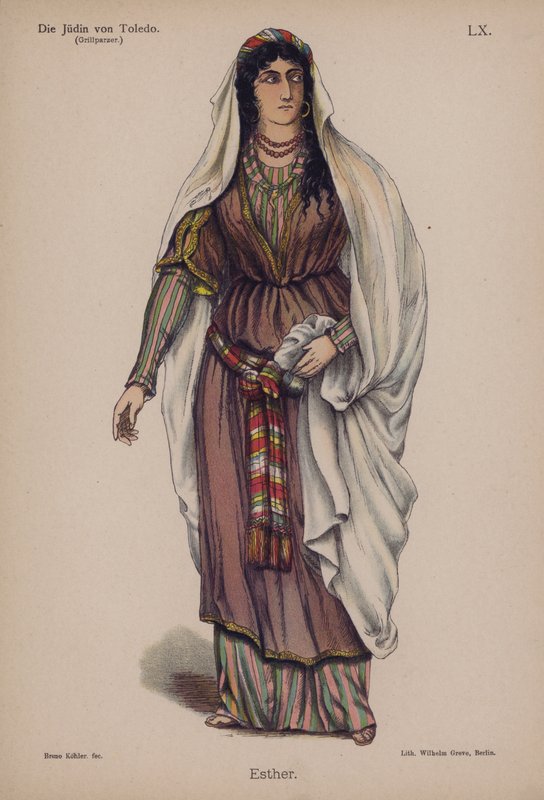 Esther, fra Die Judin von Toledo (Jødinden af Toledo) af Franz Grillparzer (farve litho) af German School