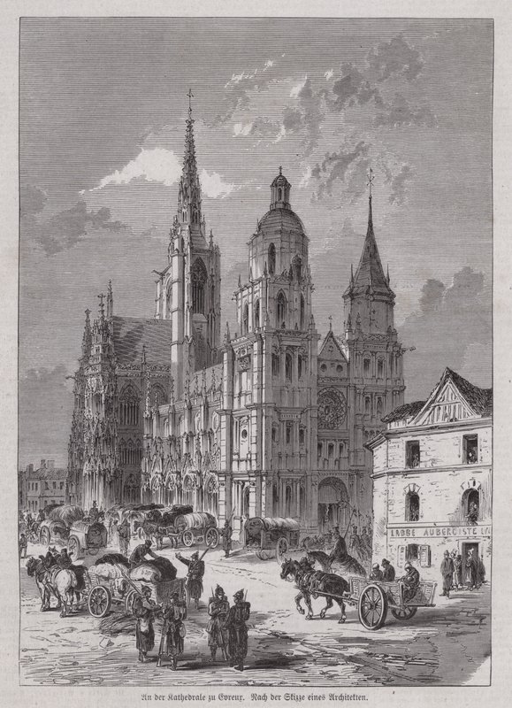 Evreux-katedralen, Normandiet, Frankrig (gravering) af German School