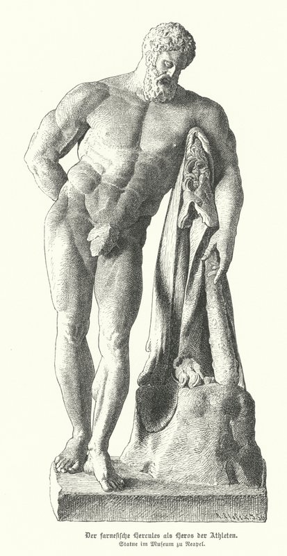Farnese Hercules, romersk kopi af en gammel græsk statue af Lysippos (gravering) af German School