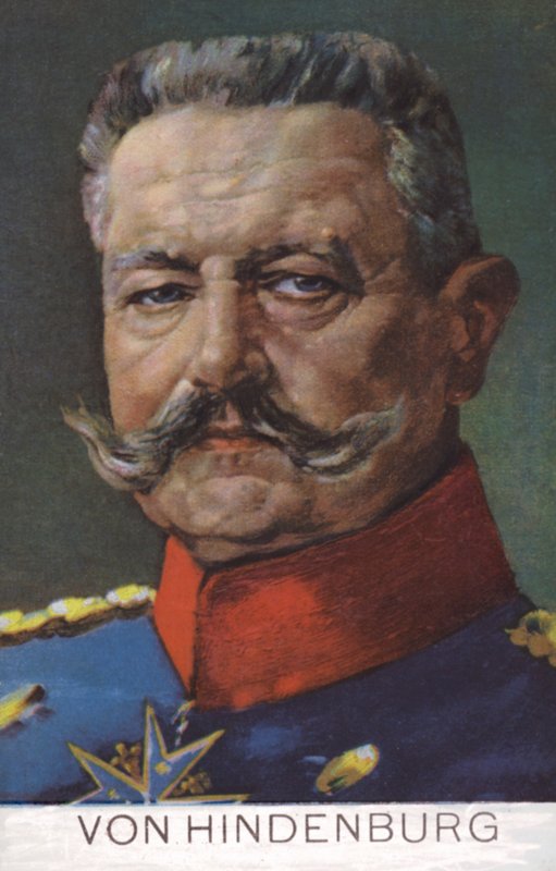 Feltmarskal Paul von Hindenburg, øverstbefalende for den tyske hær i Første Verdenskrig (farvelitografi) af German School