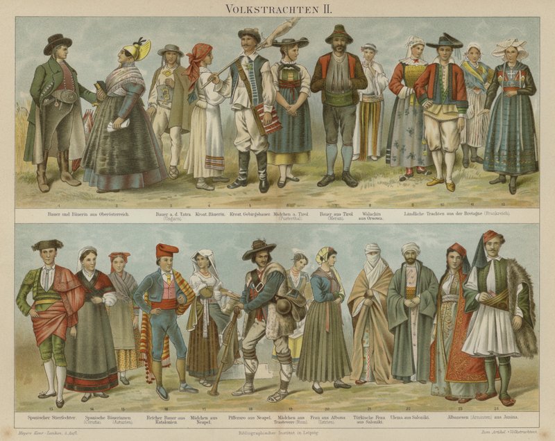 Folkedragter (farve litho) af German School