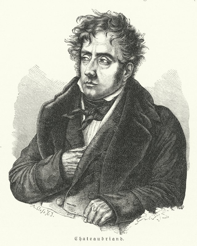 Francois-Rene de Chateaubriand, fransk romanforfatter, politiker, diplomat og historiker (litho) af German School