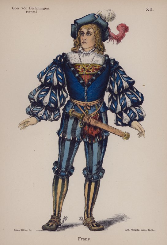 Franz, fra Gotz von Berlichingen af ​​Goethe (farve litho) af German School