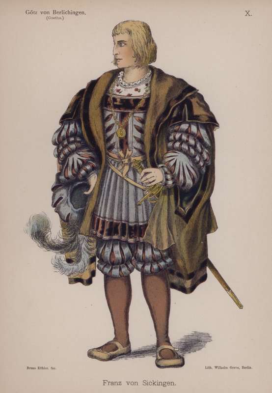 Franz von Sickingen, fra Gotz von Berlichingen af ​​Goethe (farve litho) af German School