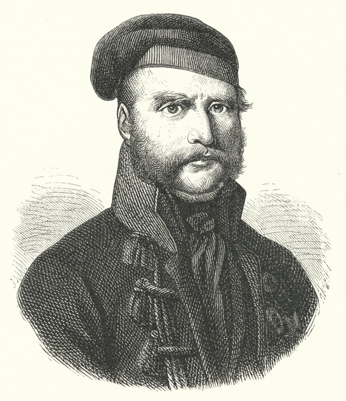 Frederick William, hertug af Brunswick-Wolfenbuttel, tysk soldat, der førte Black Brunswickers mod franskmændene under deres besættelse af Tyskland i Napoleonskrigene (gravering) af German School