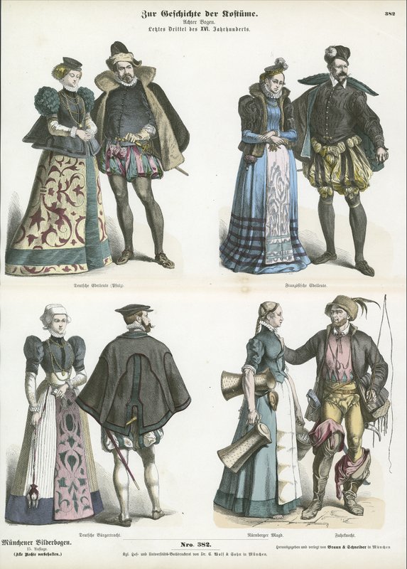 French and German costumes, late 16th Century  af German School