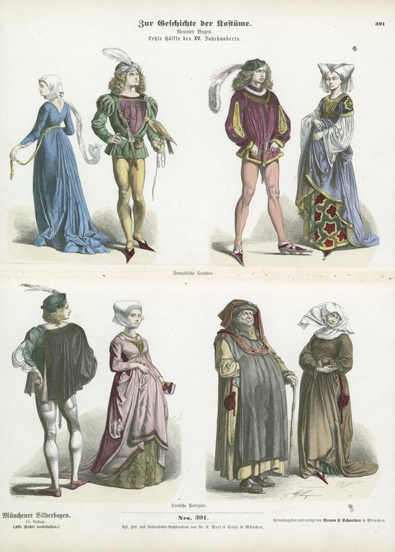 French and German costumes, second half of 15th Century  af German School