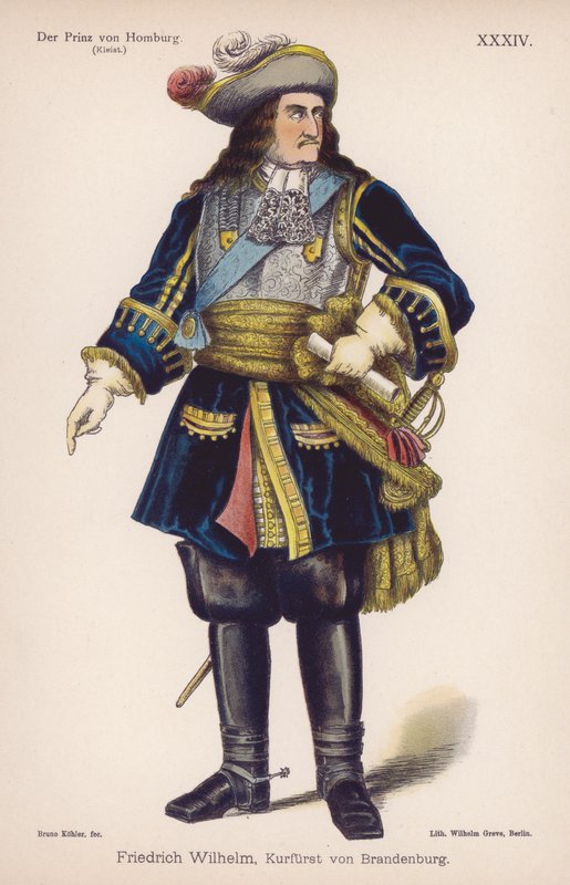 Friedrich Wilhelm, hertug af Brandenburg, fra Der Prinz von Homburg (Prinsen af ​​Homburg) af Heinrich von Kleist (farve litho) af German School