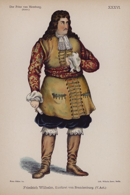 Friedrich Wilhelm, hertug af Brandenburg, fra Der Prinz von Homburg (Prinsen af ​​Homburg) af Heinrich von Kleist (farve litho) af German School