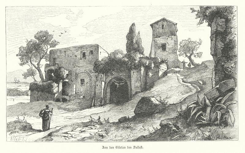 Gardens of Sallust, Rom (gravering) af German School