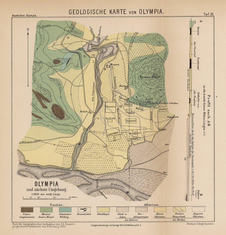 Geologisk kort over Olympia (gravering) af German School